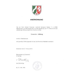 Anerkennungsurkunde der Dewender-Stiftung